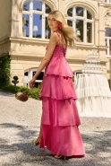  Lagos - Korallenfarbenes Maxikleid mit Rüschen
