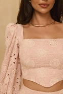 Manola - rosa durchbrochenes Midikleid aus Baumwolle