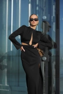 Ernesta - Maxi Elegantes Kleid mit Transparenten Mesh-Elementen