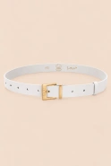 Charo Gürtel - Eleganter weißer Ledergürtel mit goldener Schnalle und Lou-Logo