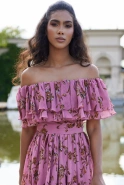 Lavinia - Midi dress in dirty pink with floral prints