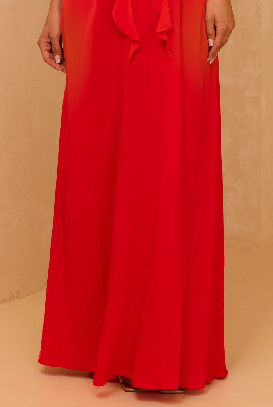 Nazani - Viscose Maxi Empire Dress with Adjustable Straps and Handmade Applique on the Bust