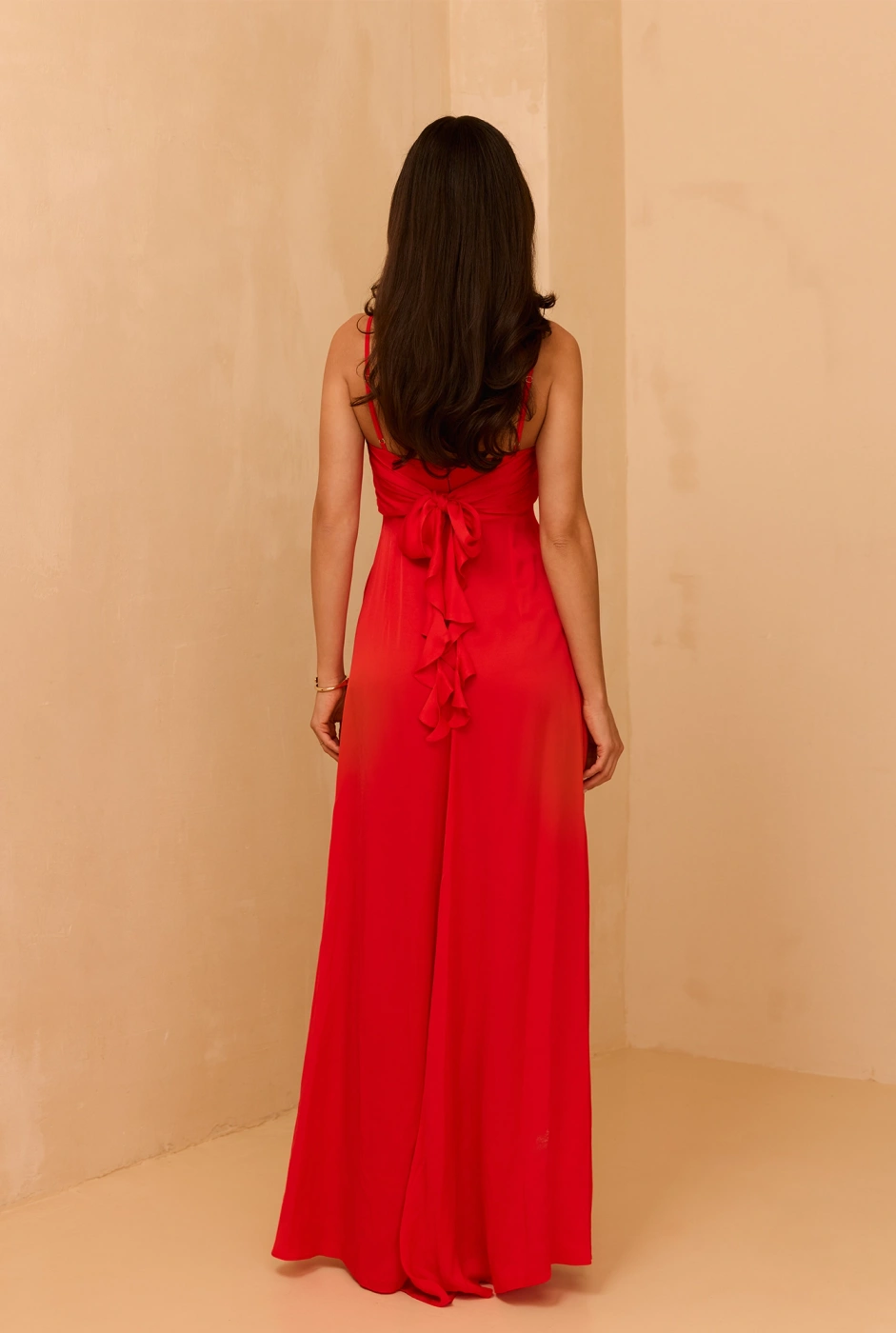 Nazani - Viscose Maxi Empire Dress with Adjustable Straps and Handmade Applique on the Bust