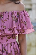Lavinia - Midi dress in dirty pink with floral prints
