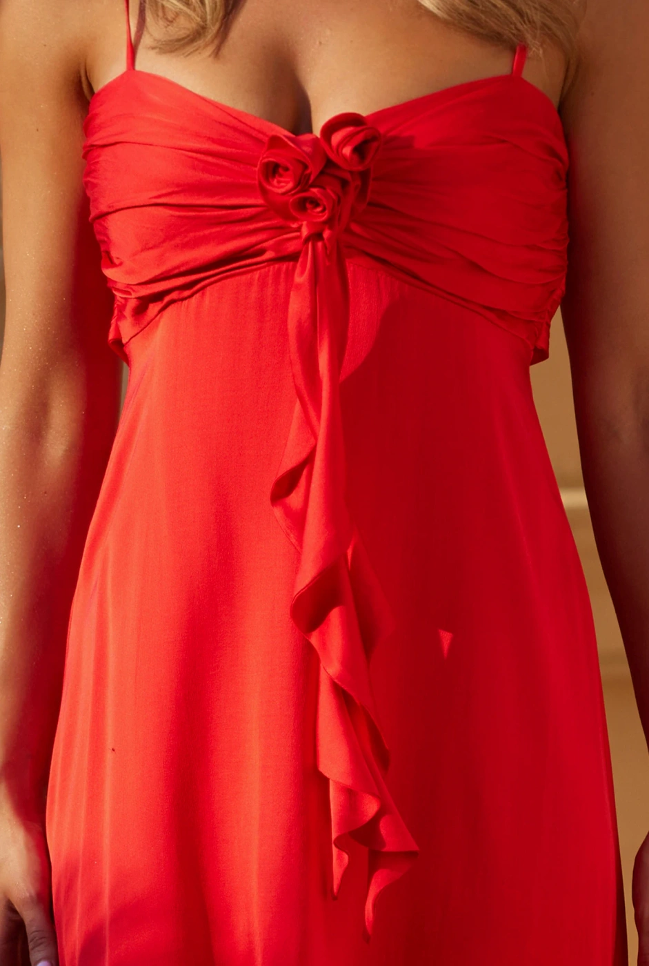 Nazani - Viscose Maxi Empire Dress with Adjustable Straps and Handmade Applique on the Bust
