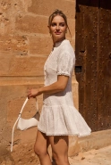 Aleev - white mini dress with floral embroidery