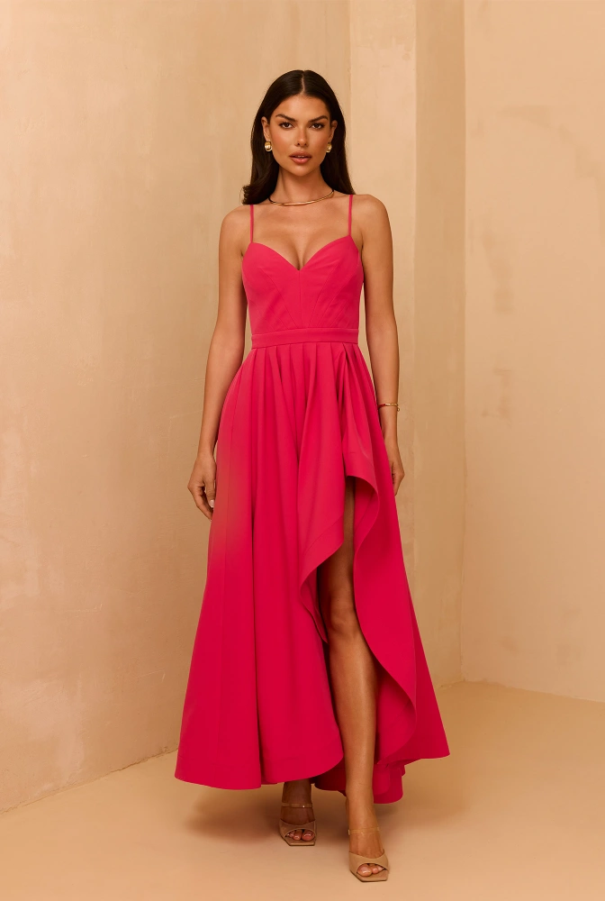 Margotta - Maxikleid mit asymmetrisch ausgestelltem Unterteil und herzförmigem Ausschnitt