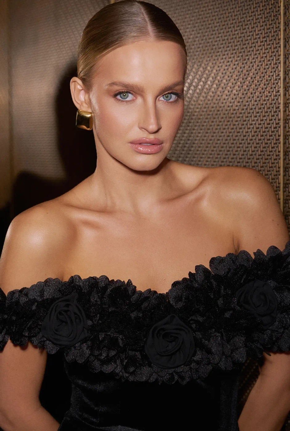 Klaudia – black maxi dress with floral embellishment