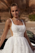 Siula - Mini Wedding Dress with a Unique Pattern and Pearl Trim