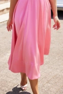 Ritz - Asymmetrical Pink Midi Dress with Detachable Flower