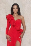 Marlene - rotes Kleid mit Rüschenmuster
