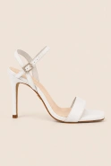 Tahi - Weiße Satin-Sandalen mit Absatz und eleganter Leder-Innensohle
