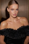 Klaudia – black maxi dress with floral embellishment