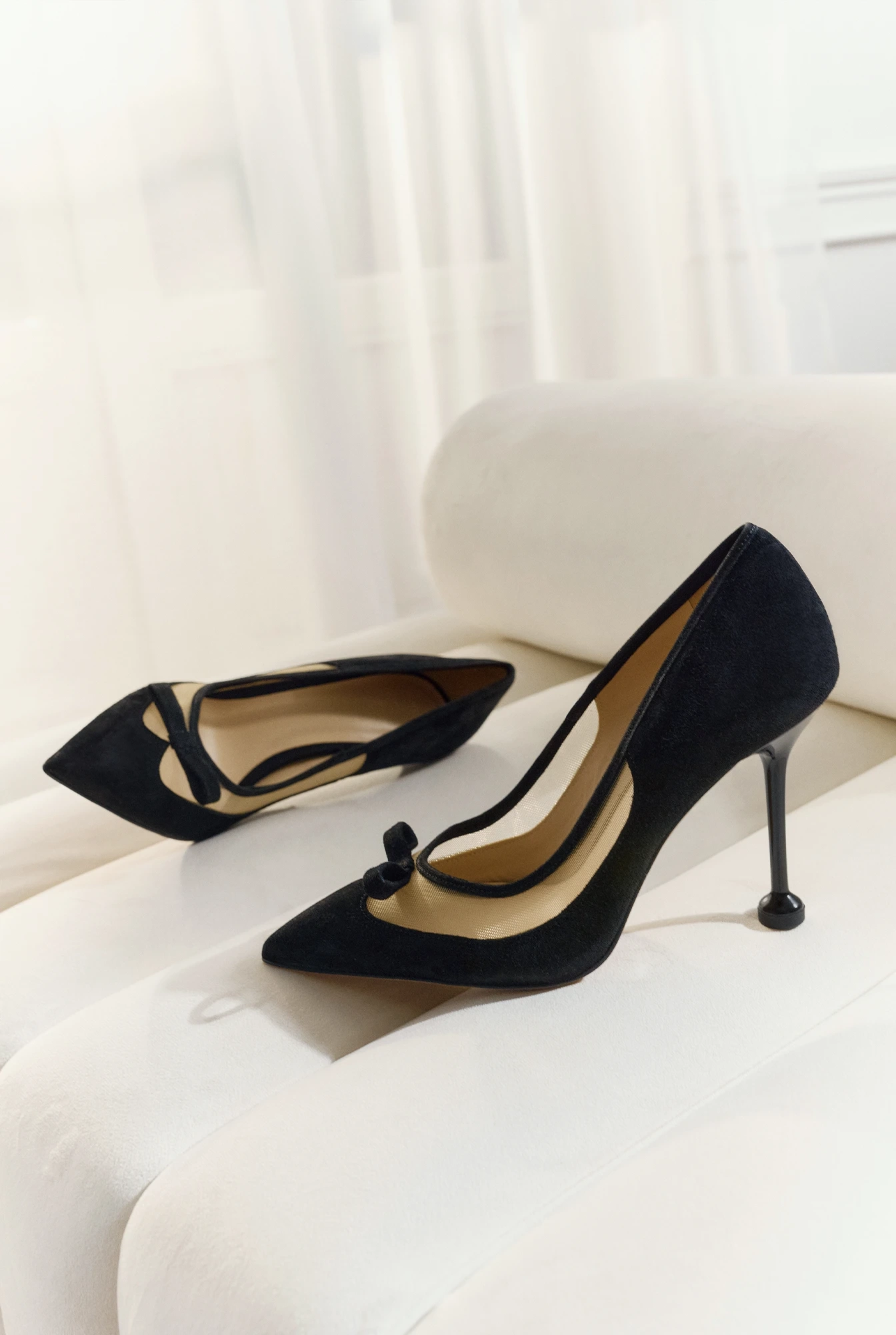 Francy – black suede stilettos with transparent mesh