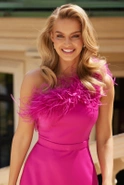 Ganna - Asymmetrical Mini Dress with Feather Boa and Trapeze Skirt