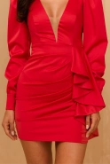 Mika - Rotes drapiertes Kleid mit Jabot 