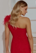 Amparo - red dress with feathers and cutouts