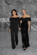 Klaudia – black maxi dress with floral embellishment