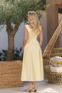 Yonca – yellow midi dress with square neckline