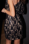 Rastaf - Black Mini Lace Dress with Sequins and Detachable Brooch