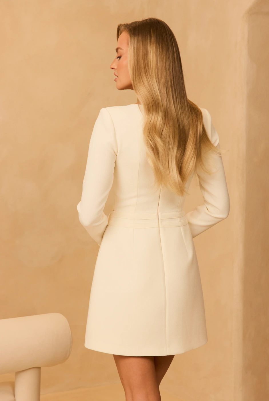 Goldi – cream mini dress with square neckline