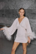Toluca – ecru mini dress with sequins and feathers