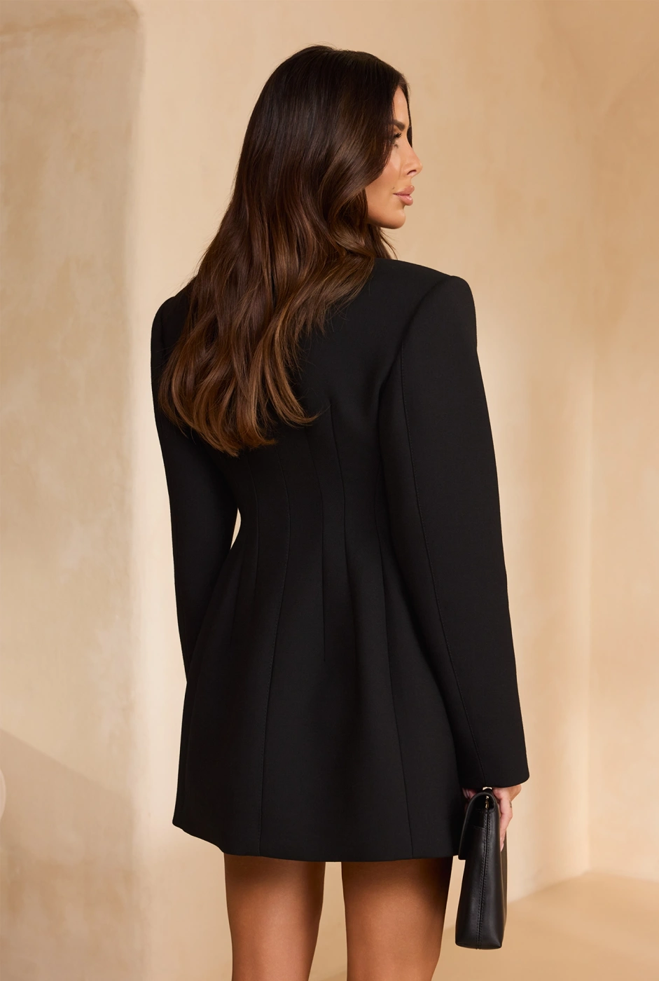 Sorrento – black mini blazer dress with wool blend