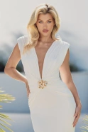 Jolina – drapiertes Maxikleid in Ecru