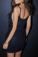 Raisa - Schwarzes Minikleid mit Federn und Pailletten