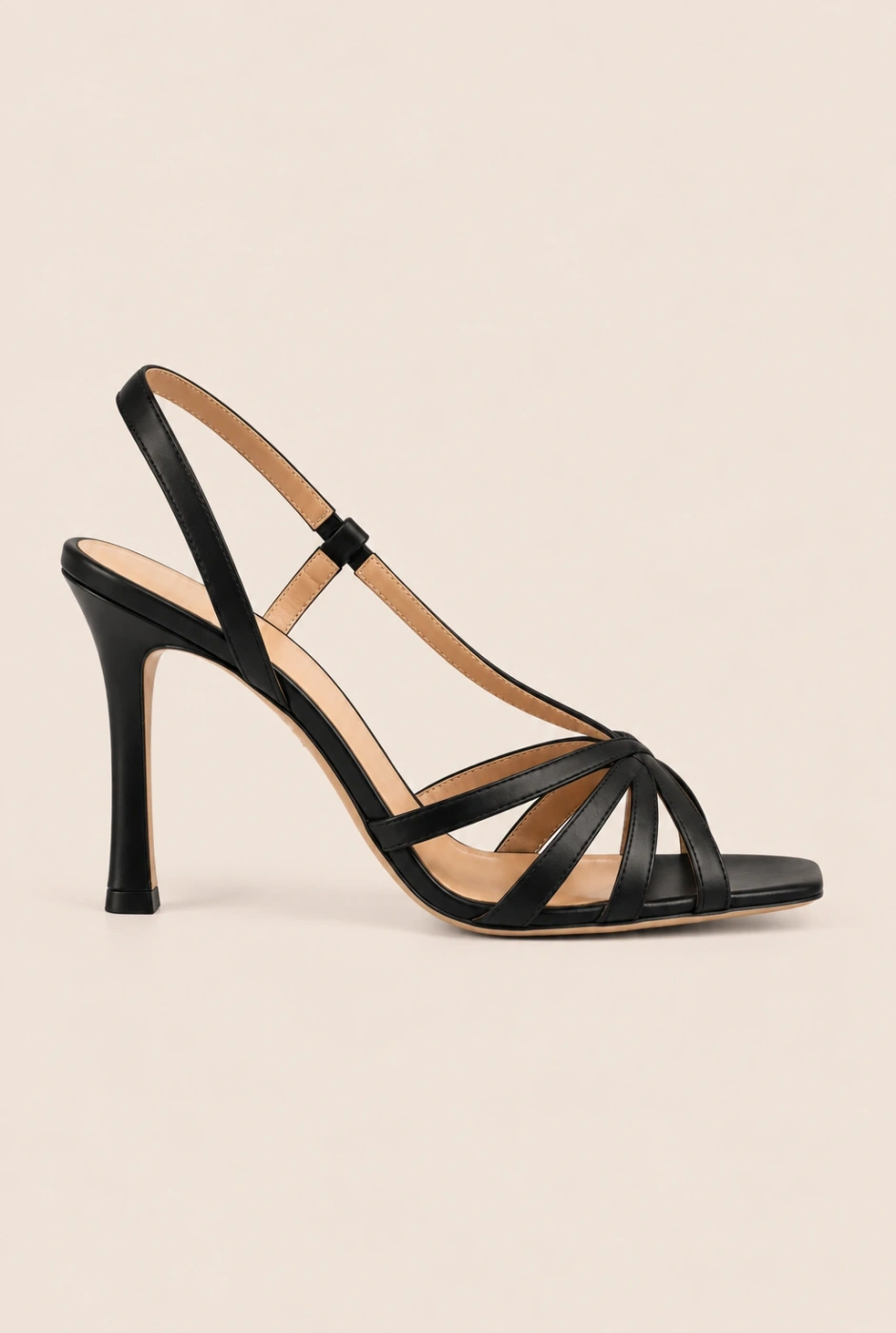 Amely - black narrow stiletto sandals with a square toe