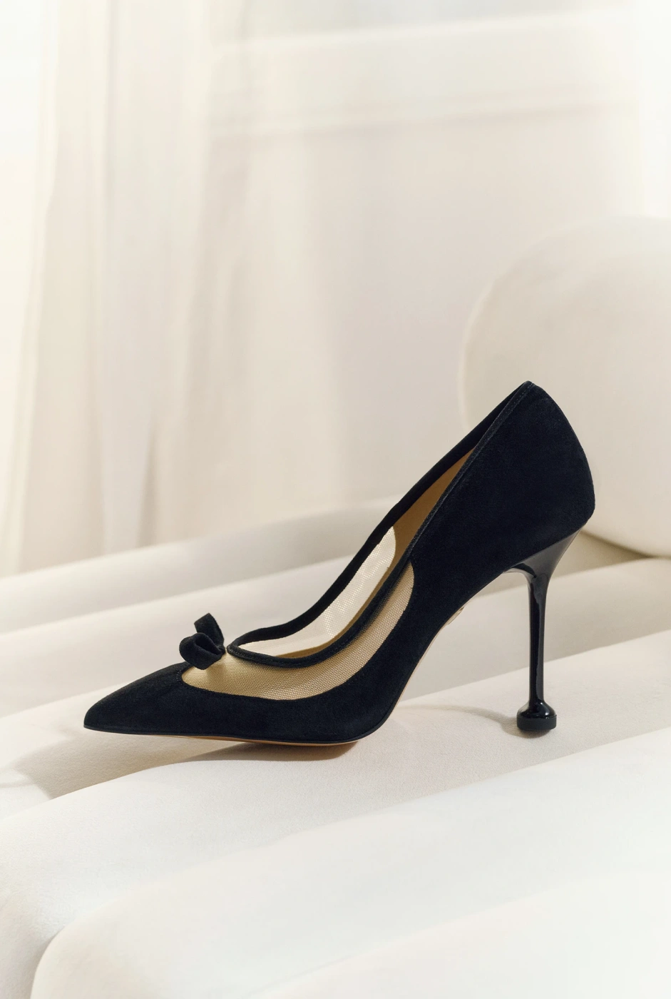 Francy – schwarze Wildleder-High Heels mit transparentem Netz