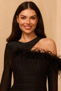 Azli - asymmetrical mini with draping and feathers