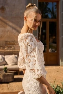 Manola - cremefarbenes durchbrochenes Midikleid aus Baumwolle
