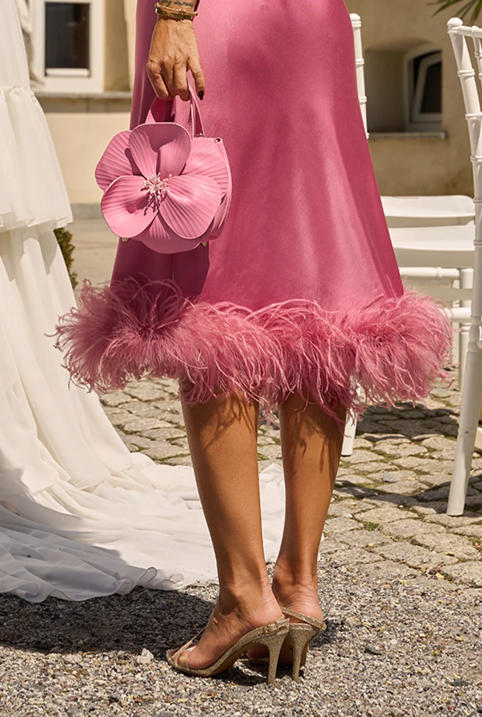 Eloven – rosa Midikleid mit Federn