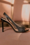 Valles - black glitter sandals with transparent details