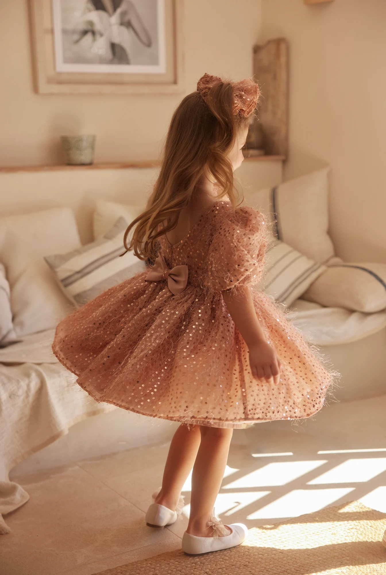 Kimi - Children's Mini Dress with Buffs and Embellished Bow