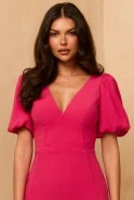 Mitzi - Pink midi dress with piping at the seams