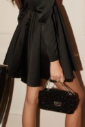 Halika - Black Mini Dress with Sleeve Buffs