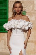 Indali - Maxi Korsettkleid mit Crinkle-Kragen und abnehmbaren Trägern