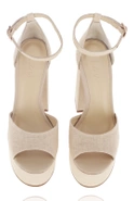 Linen - Plateausandalen aus Leinen mit Lederfutter und goldener Schnallenverzierung