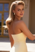 Kendra - Asymmetrical midi dress with underwire bodice, detachable straps and decorative jabot