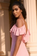 Lucette - Pink maxi dress with Spanish neckline