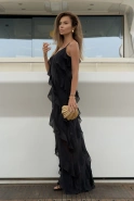 Samanta – schwarzes Maxikleid mit luftigen Volants