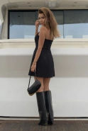 Hasita - black mini dress with neck tie
