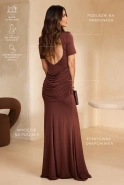 Vaela – brown maxi dress with a back cut-out