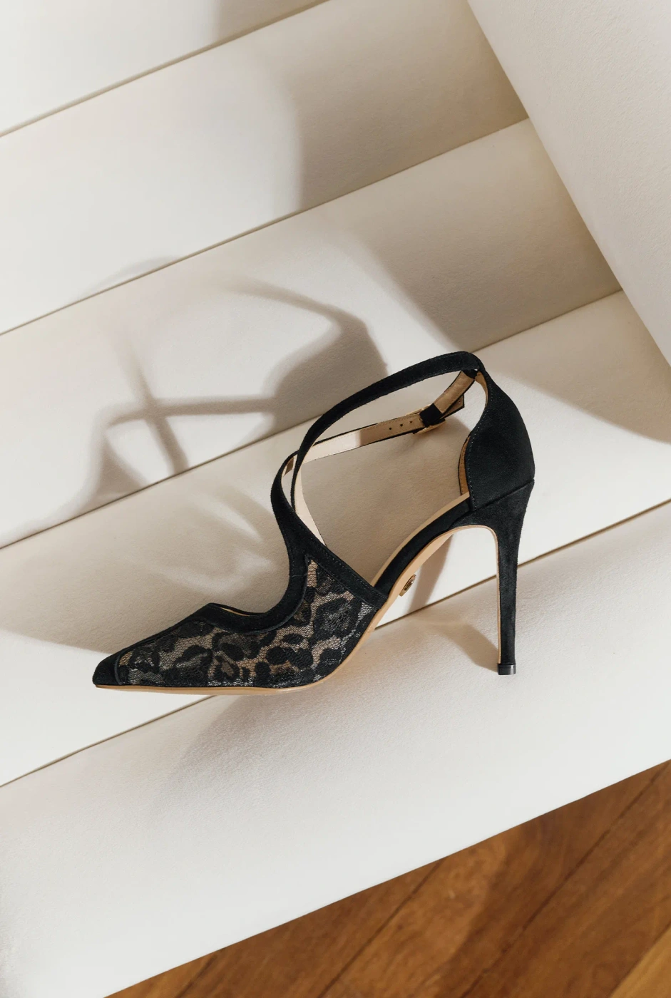 Chiari – black suede high heels with lace detail