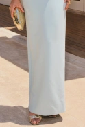 Lizbona – blue maxi dress with a peplum and a hand-shaped flower