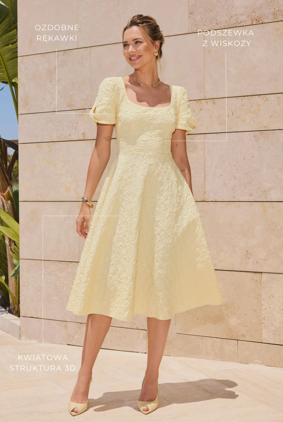 Rebeca – gelbes ausgestelltes Midikleid