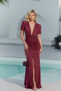 Paola – brown maxi dress with draped elements