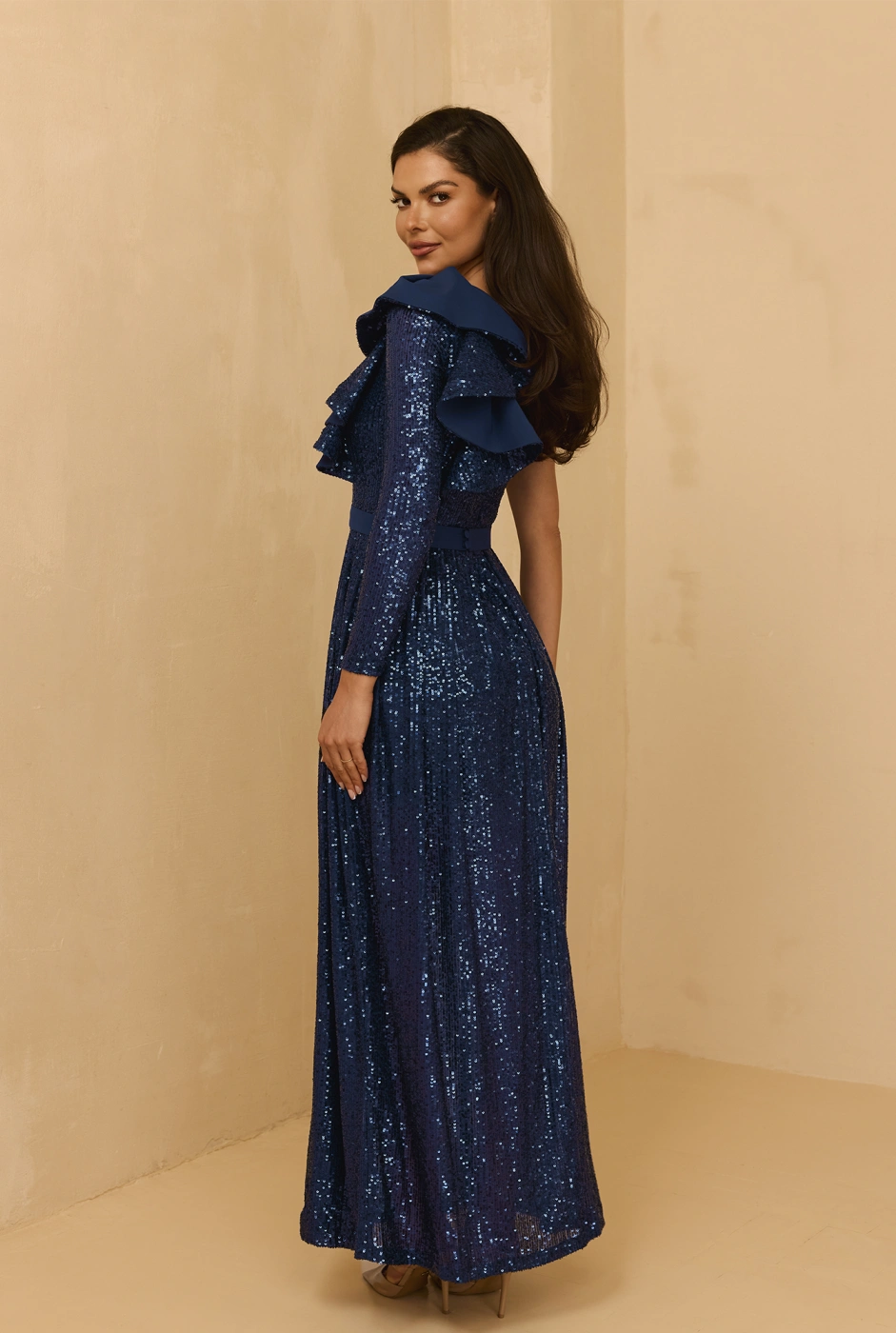 Yasti - Langes Paillettenkleid in marineblauem Farbton